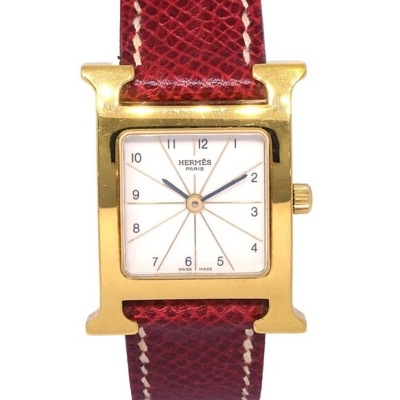 Hermes H Watch HH1.201 Quartz Watch Gold Red □F - Picture 2 of 7